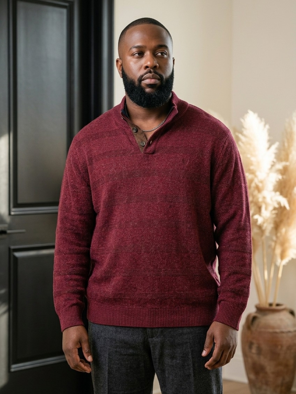 Chaps Men's V-Neck Knit Pullover in Burgundy